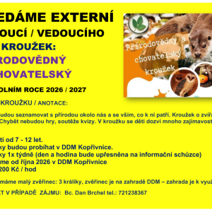 Hledáme externího vedoucího CHOVATELSKÉHO KROUŽKU.