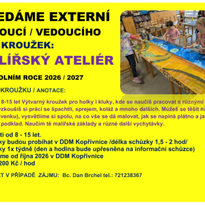 Hledáme externího vedoucího kroužku MALÍŘSKÝ ATELIÉR